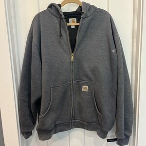 Carhartt Thermal Lined Full Zip Hoodie Sweatshirt Heavyweight Size XL Grey